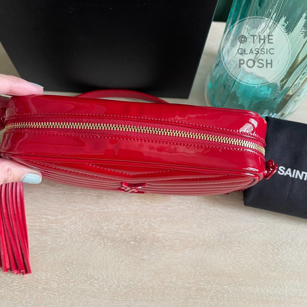 ❌SOLD❌ NEW SAINT LAURENT Lou Mini Matelassé Patent Leather Camera Bag RED - Picture 7 of 12